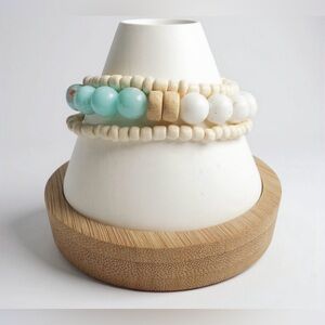 Beaded Bracelet Set in Cream and Aqua
